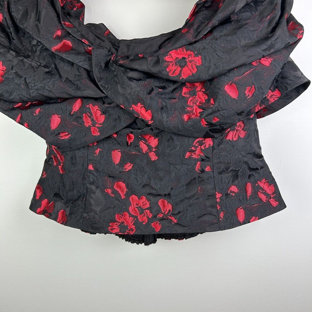 White House Black Market WHBM Floral Jacquard Bustier Black Red off Shoulder 14 - Picture 5 of 16